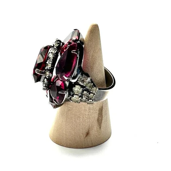 Vintage 1980s Robert Sorrell Cocktail Cluster Ring—Massive Red Pink Rhinestones - Picture 9 of 11